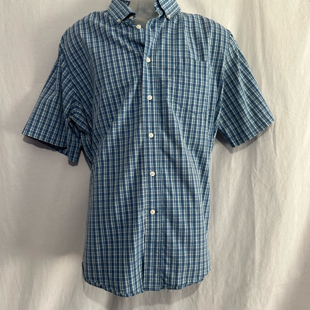 George  Blue Plaid Button-Down Short Sleeve Shirt – Classic Casual Style, XL
